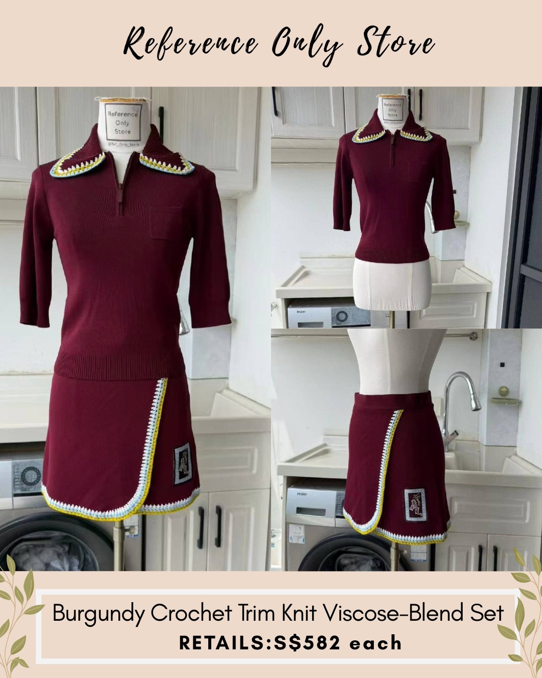 AM Burgundy crochet trim knit viscose blend set