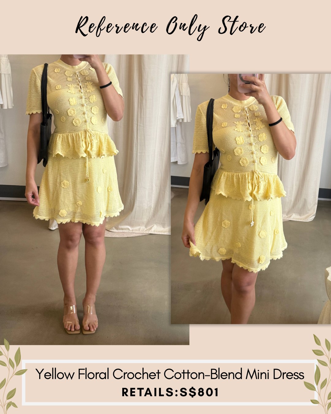 SP yellow crochet floral cotton blend mini dress