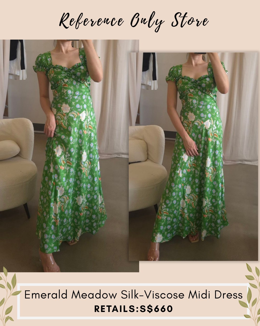 DN Emerald meadow silk viscose midi dress