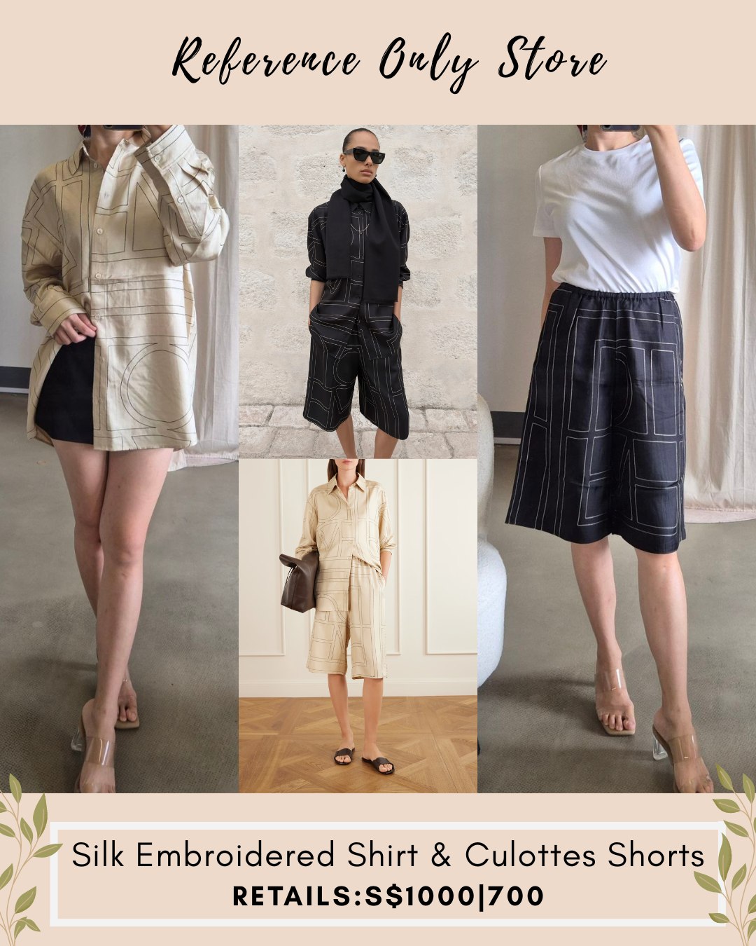 Tot silk Classic embroidered shirt and Culottes shorts in 2 colors