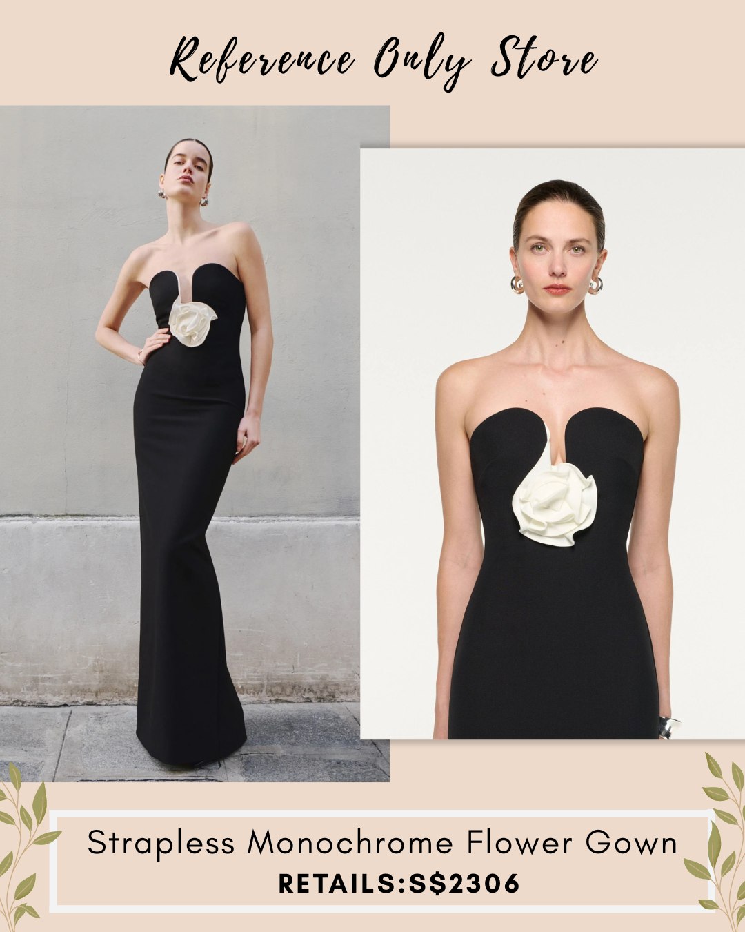 RM Strapless monochrome flower gown