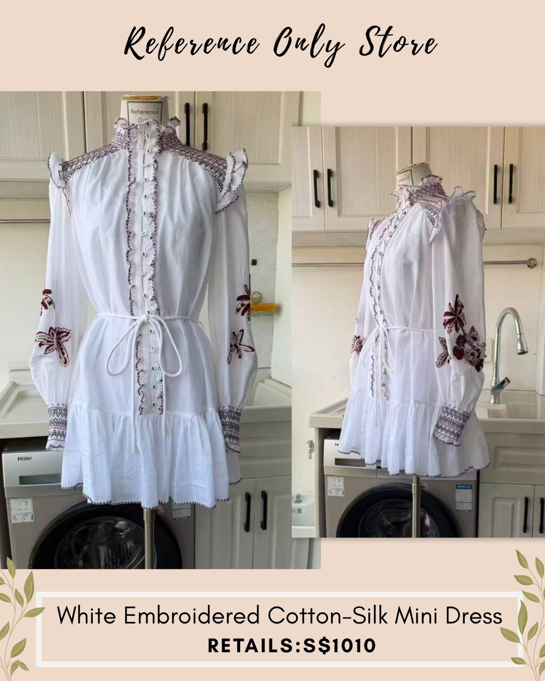 AM White embroidered cotton silk mini dress
