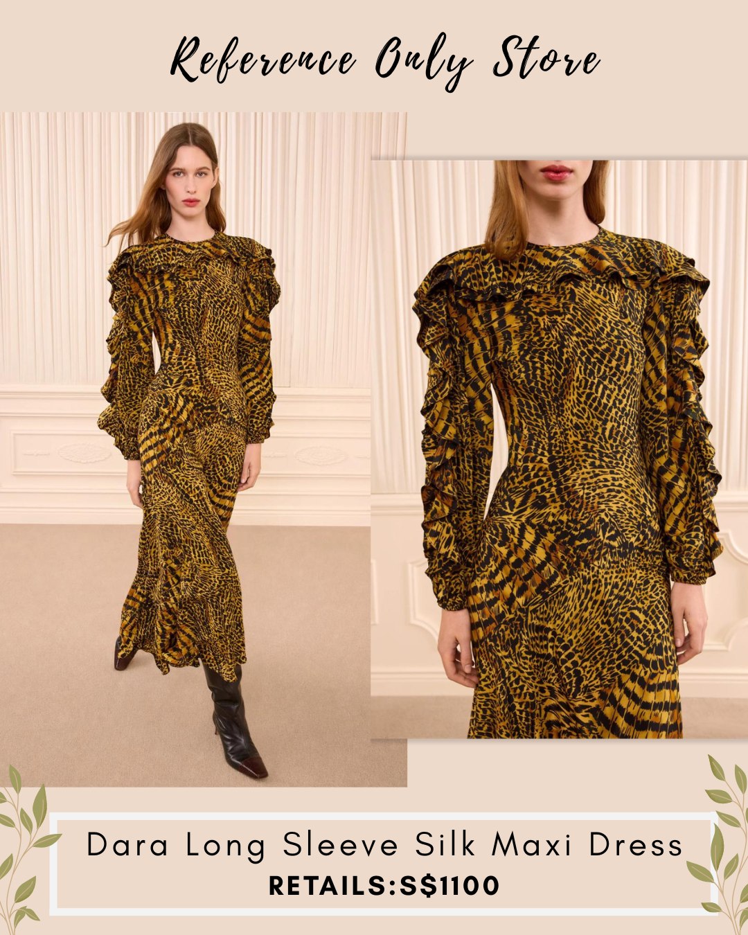 uj dara Long sleeve silk midi dress