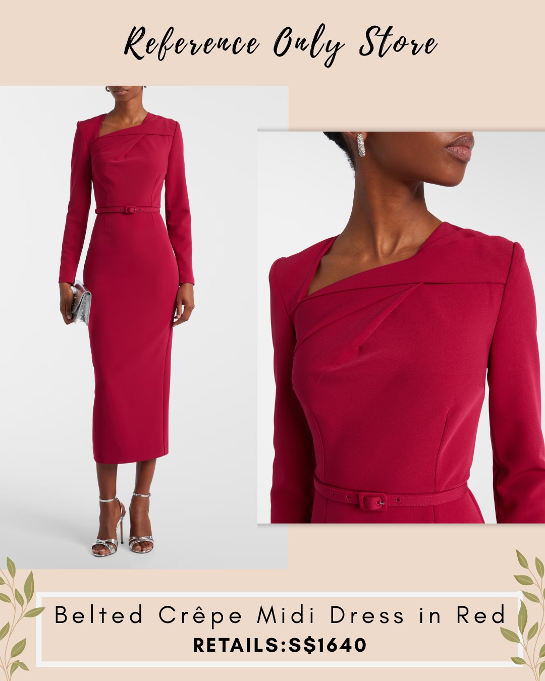 RM Belted crepe midi dress in red