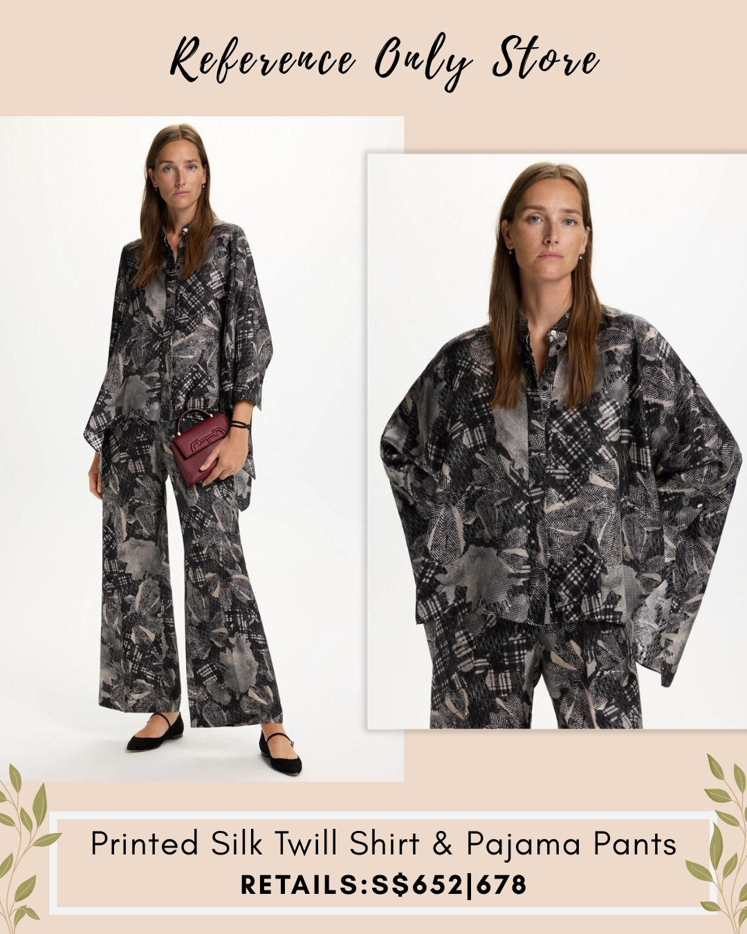 CH Silk twill shirt & pajama pants in black
