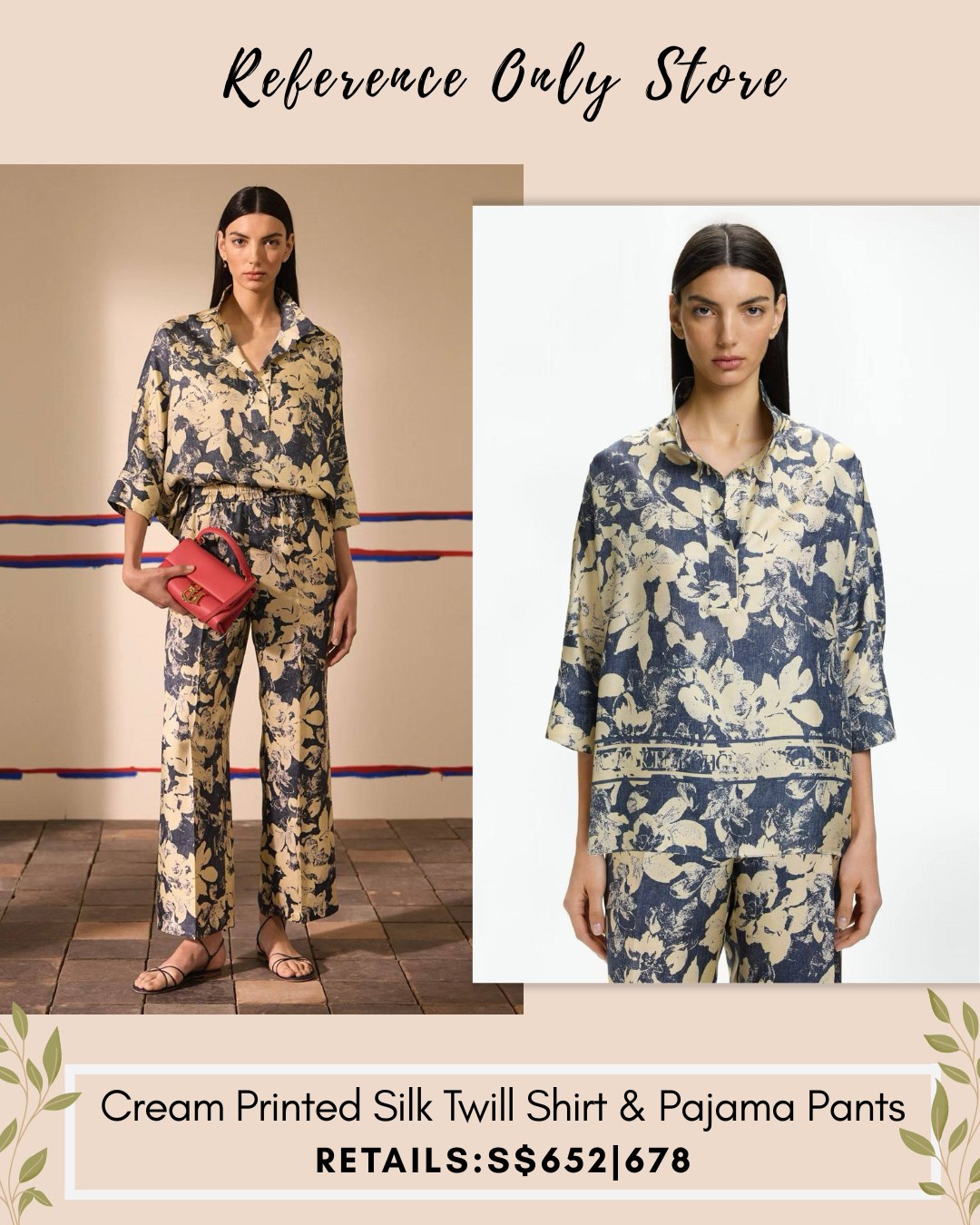 CH Silk twill shirt & pajama pants in cream