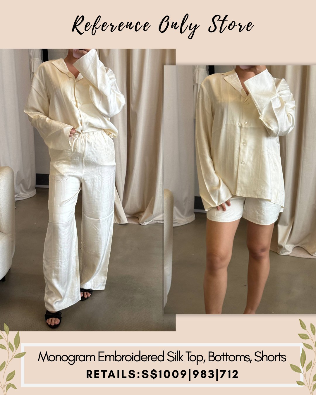 back! Tot Monogram silk pj top and pants in cream