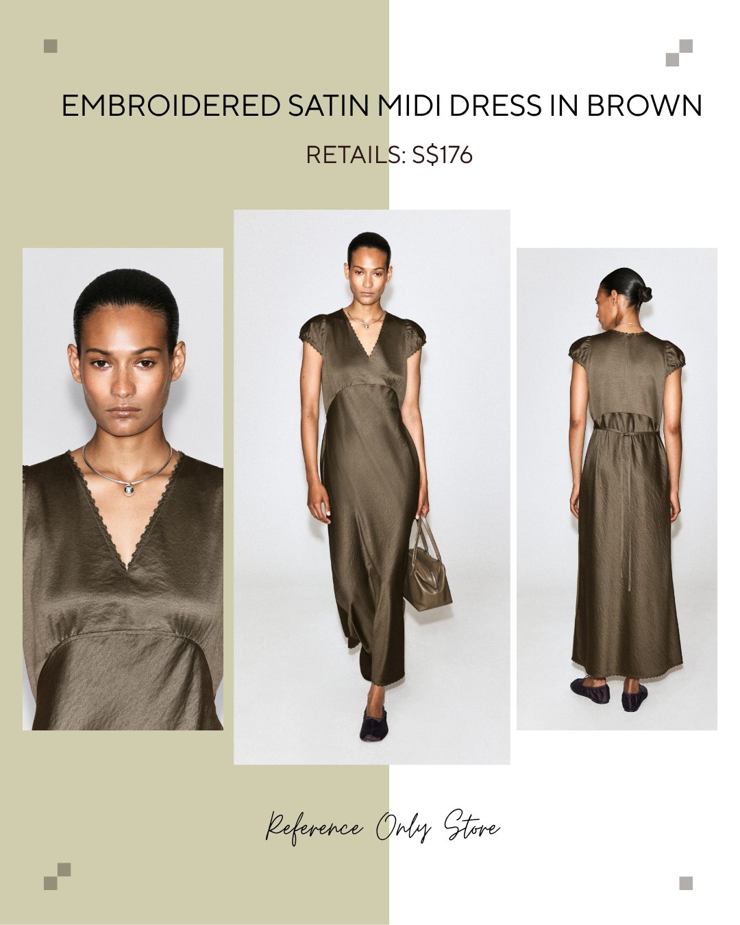 CO Embroidered satin midi dress in brown