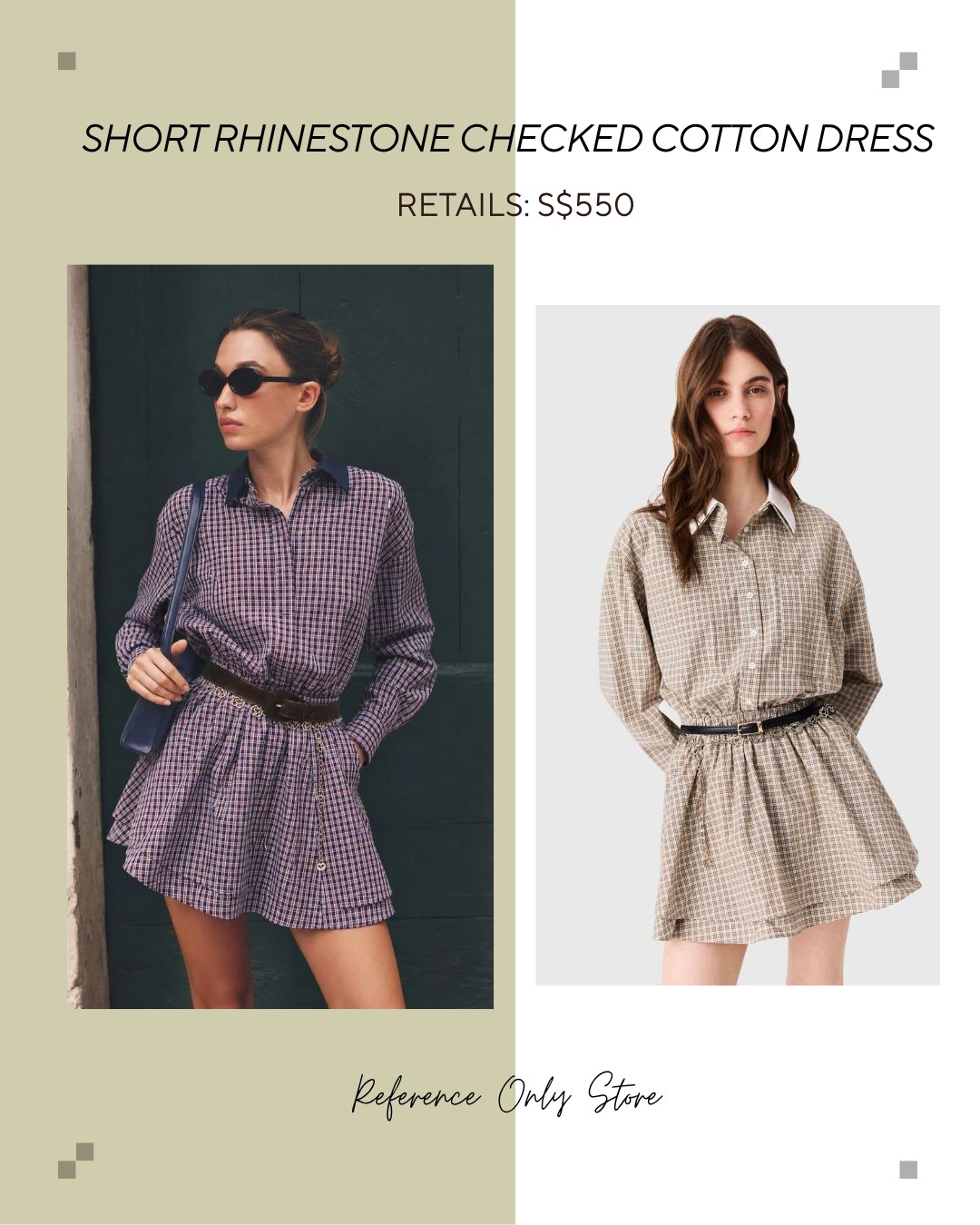 MJ Short rhinestone checked cotton mini dress