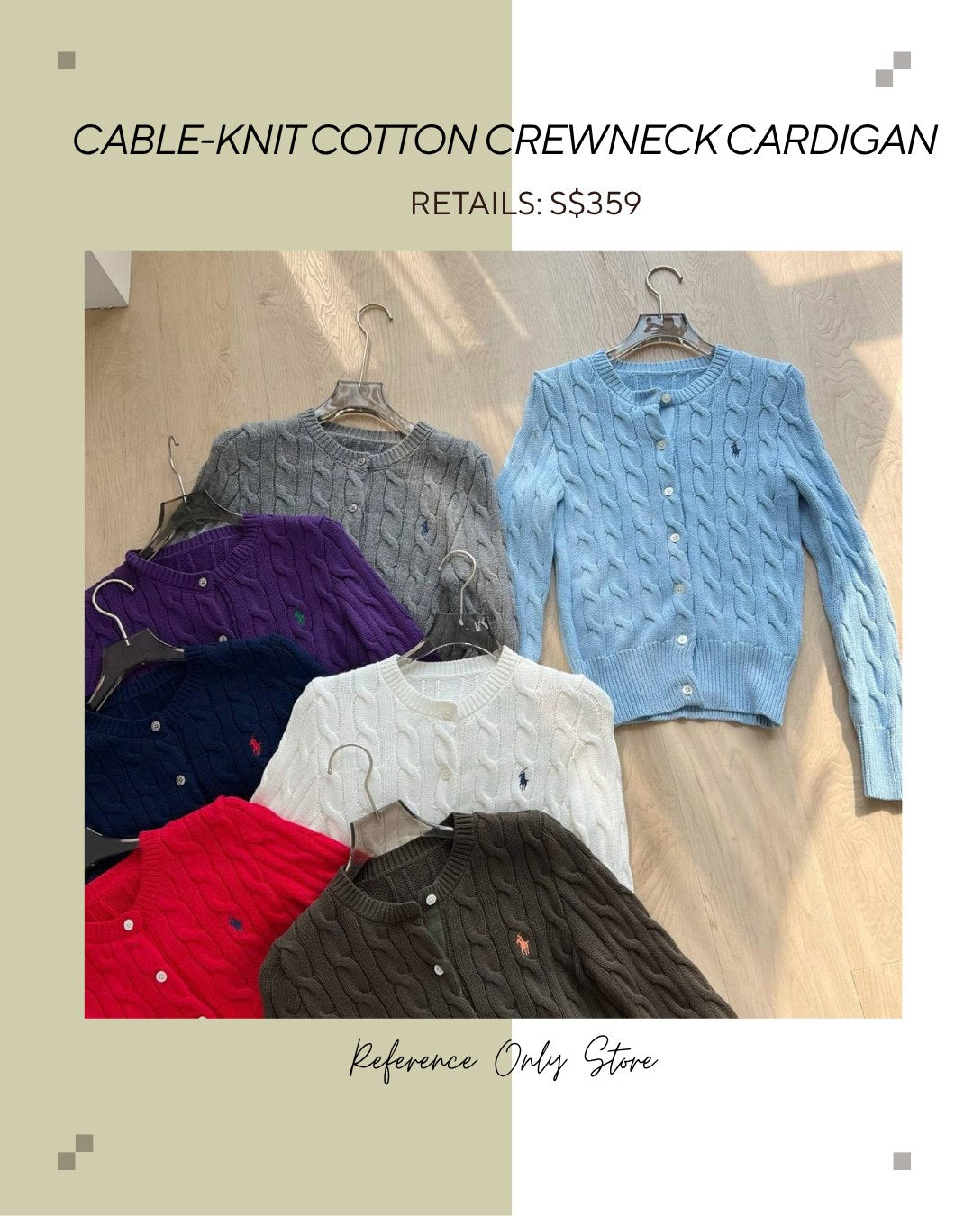 RL Cable knit Cotton crew neck cardigan