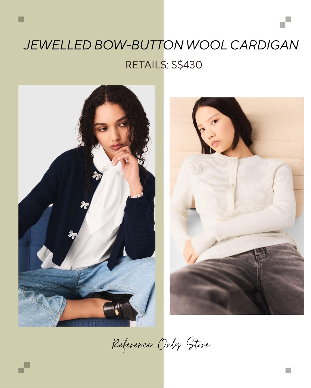 MJ Jeweled bow button wool cardigan