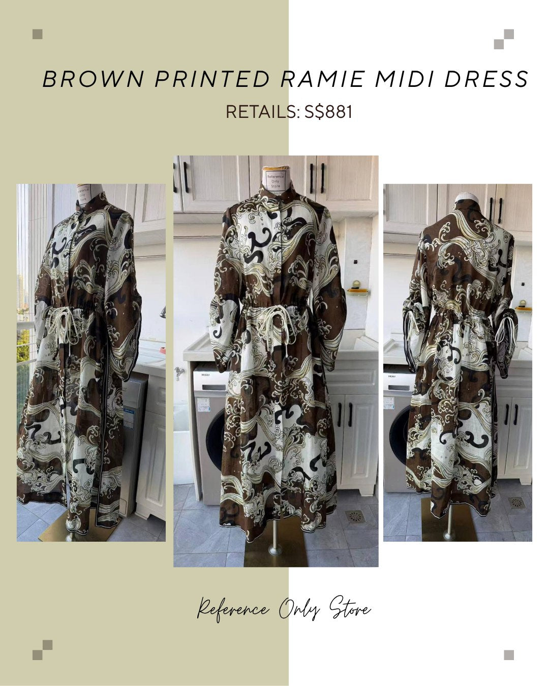 AM Brown printed ramie midi dress