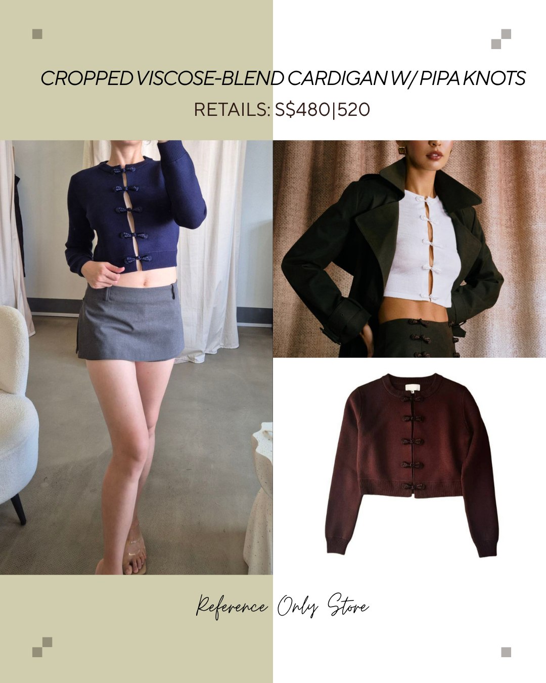 Cropped viscose blend cardigan w/ pipa knots