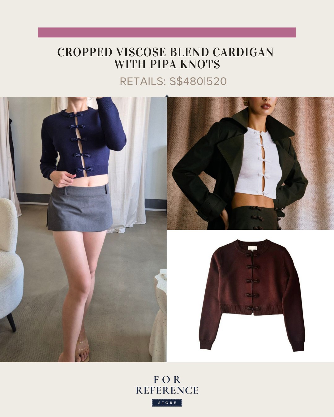 Cropped viscose blend cardigan w/ pipa knots