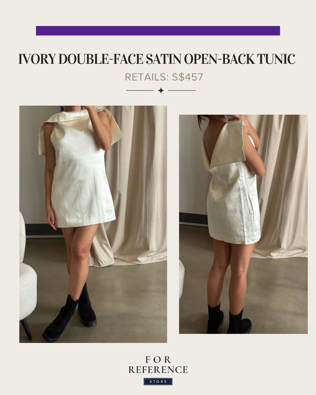 Ivory double satin open back tunic / mini dress