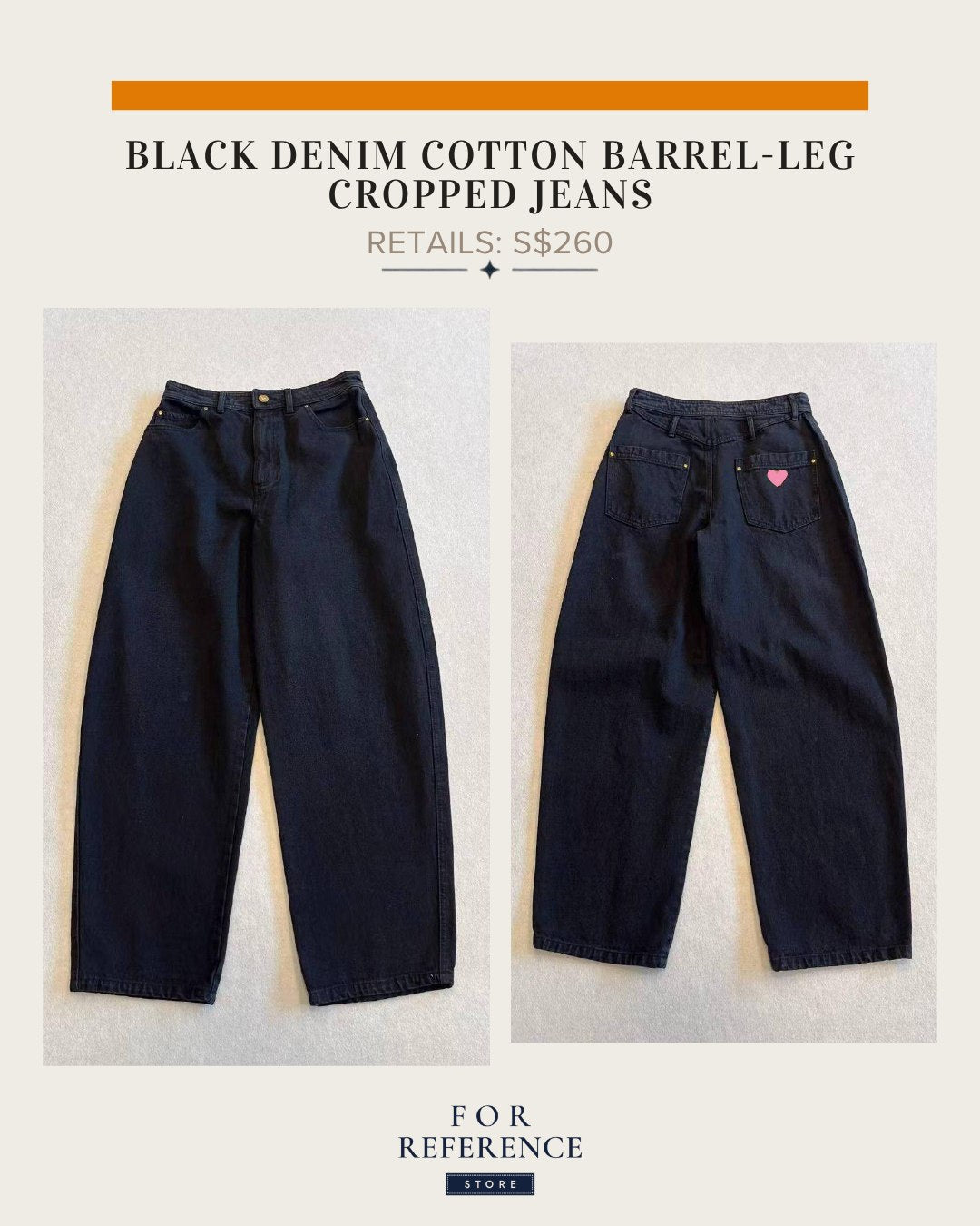 Women's Black denim cotton barrel leg cropped jeans