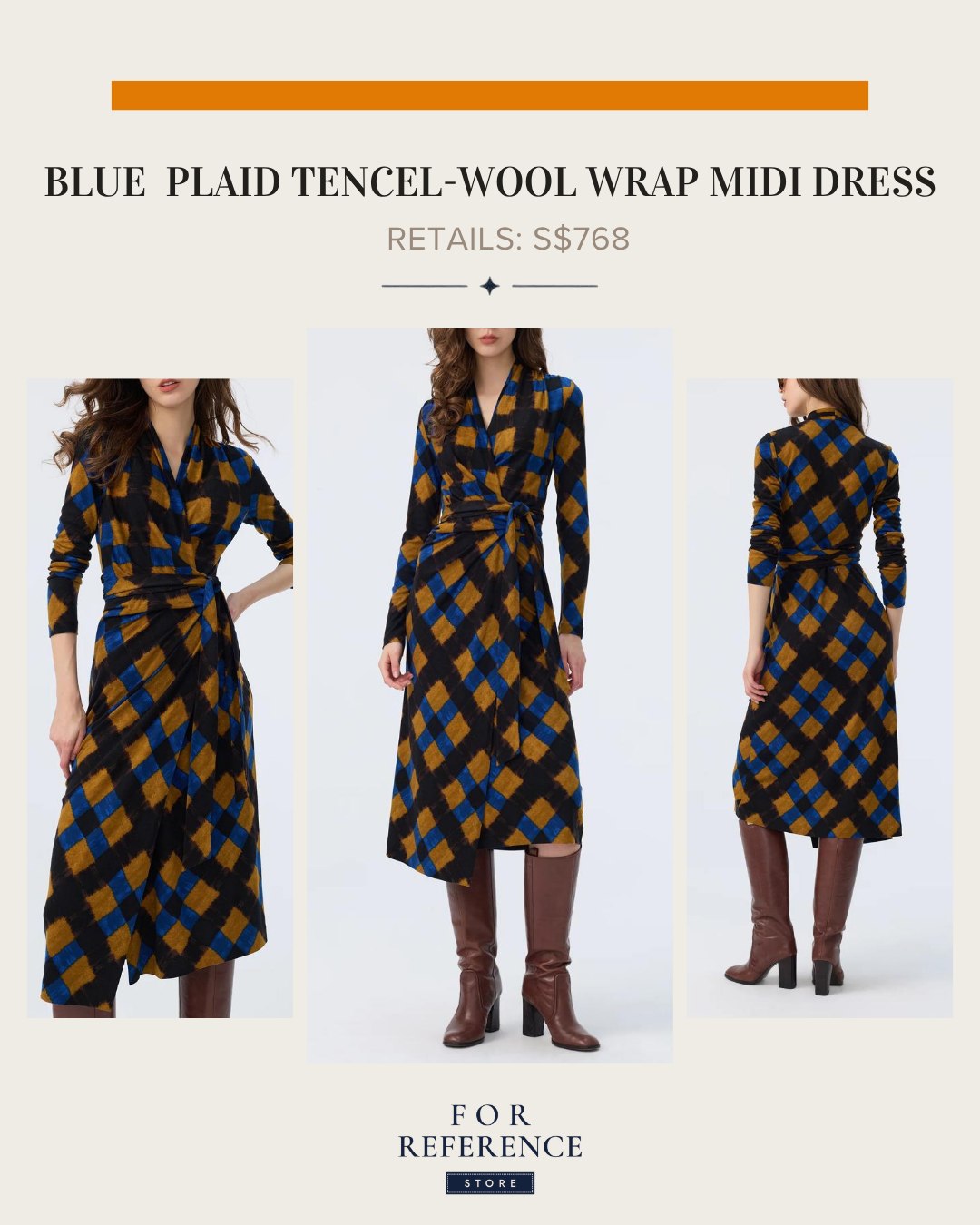 Blue Plaid tencel wool wrap midi dress