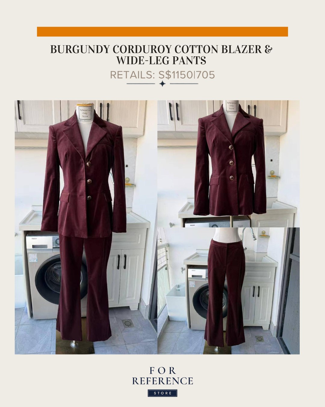 Burgundy corduroy cotton blazer & wide leg pants