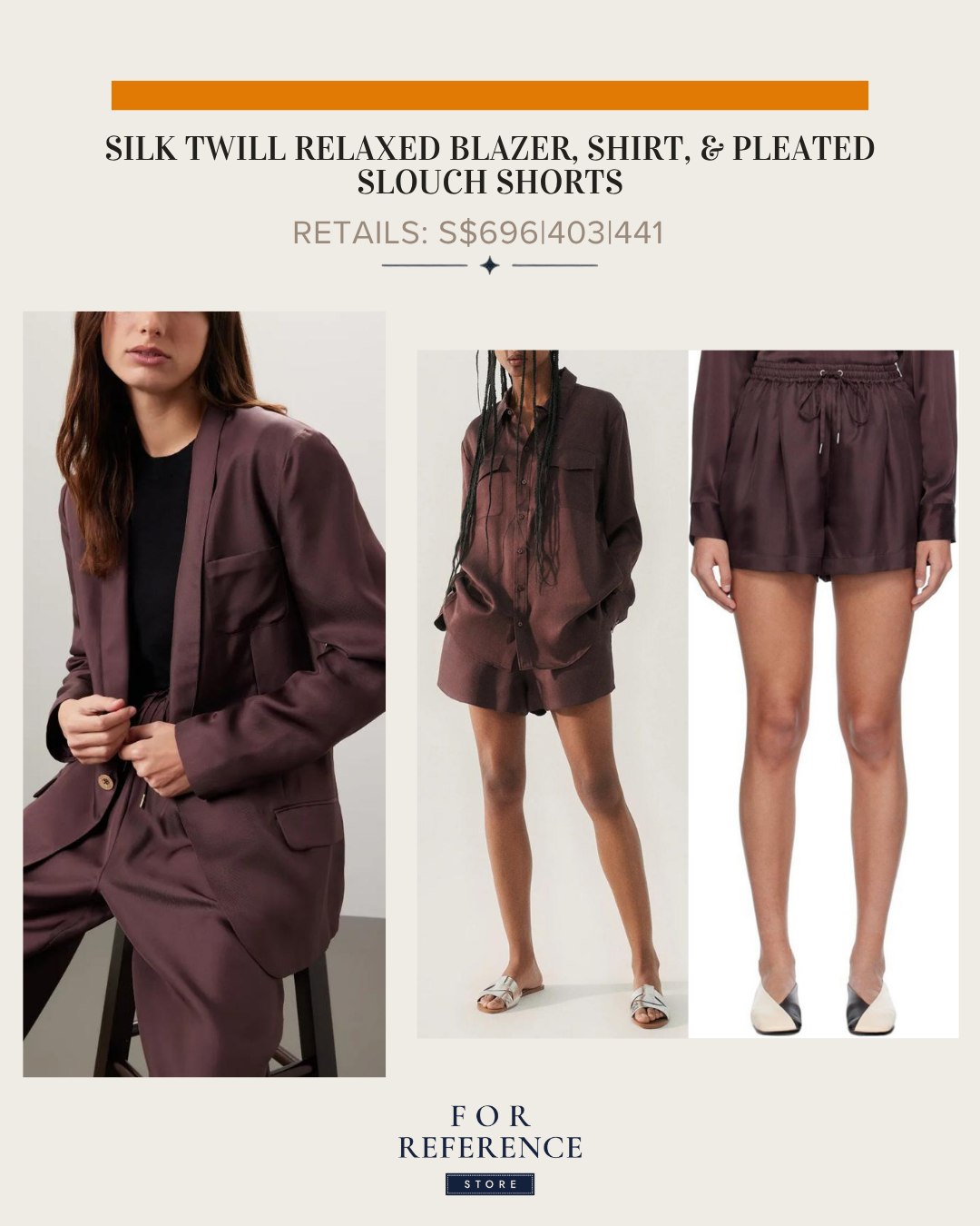 Silk Twill Relaxed blazer , shirt and pleated slouch shorts