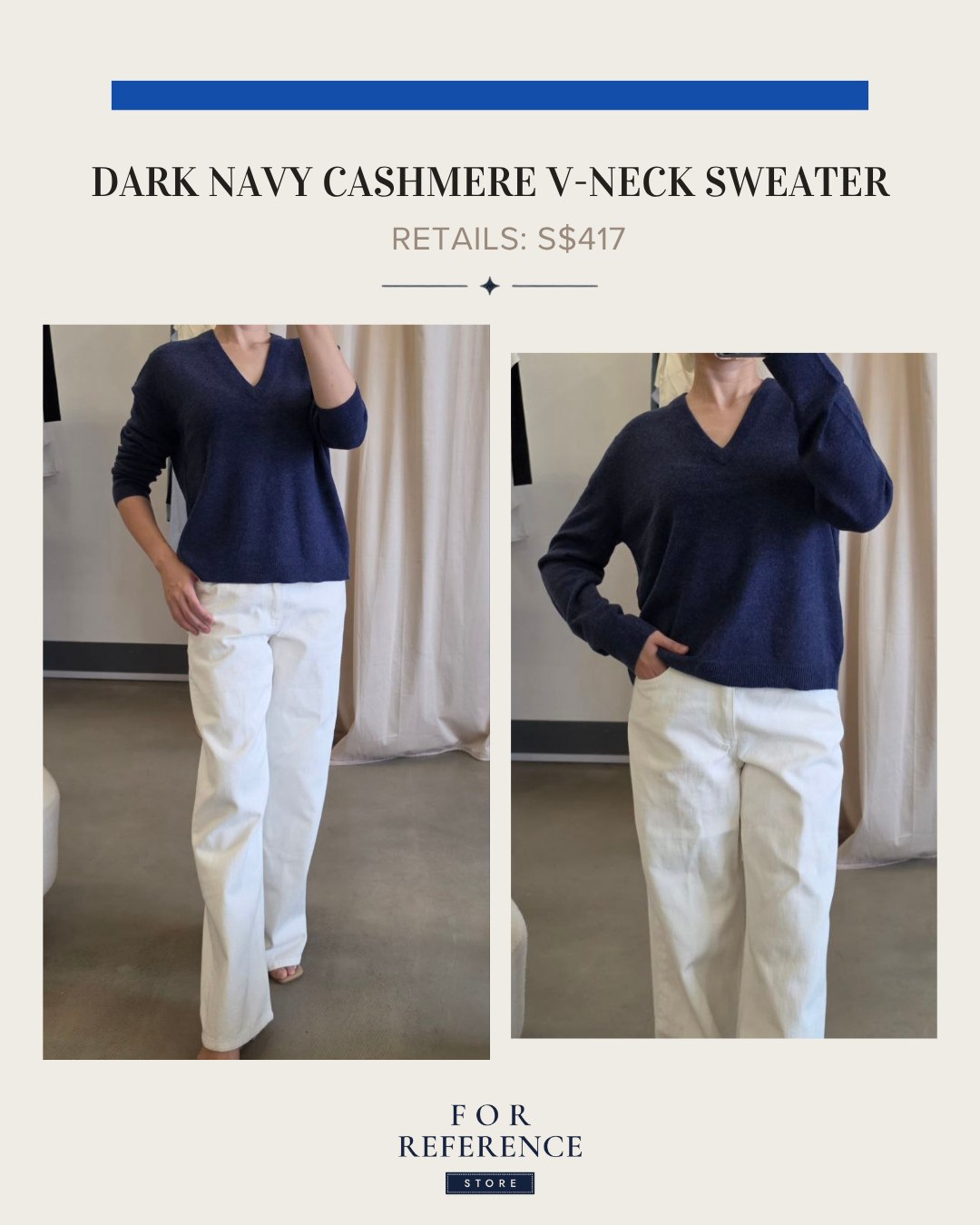 Dark navy cashmere v neck sweater