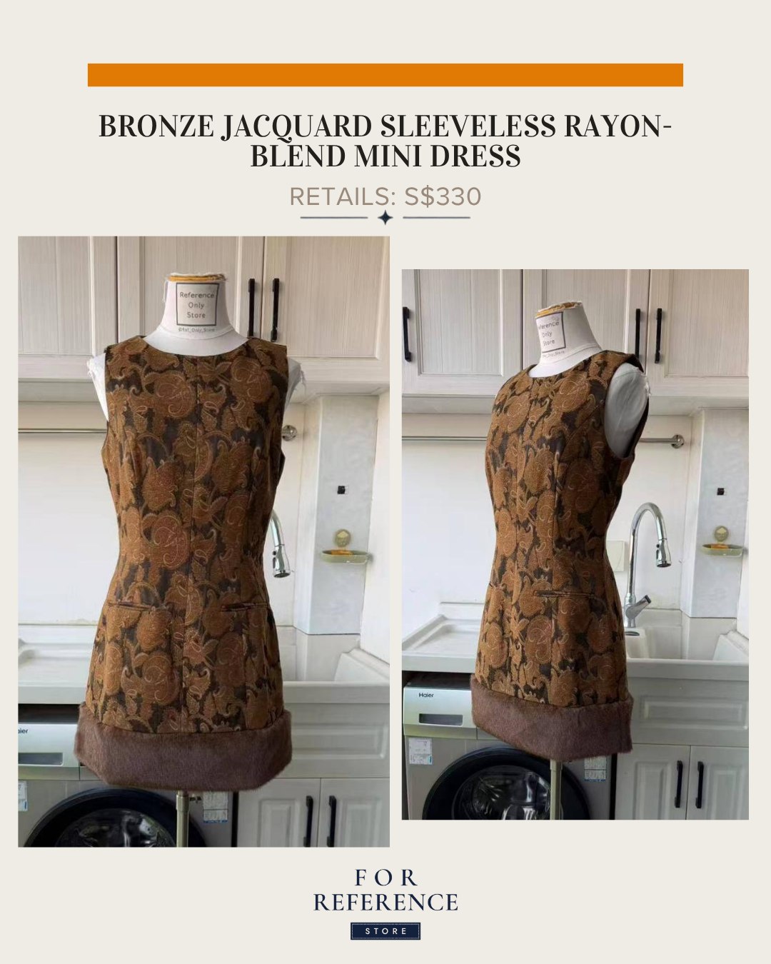 Bronze jacquard sleeveless rayon blend mini dress