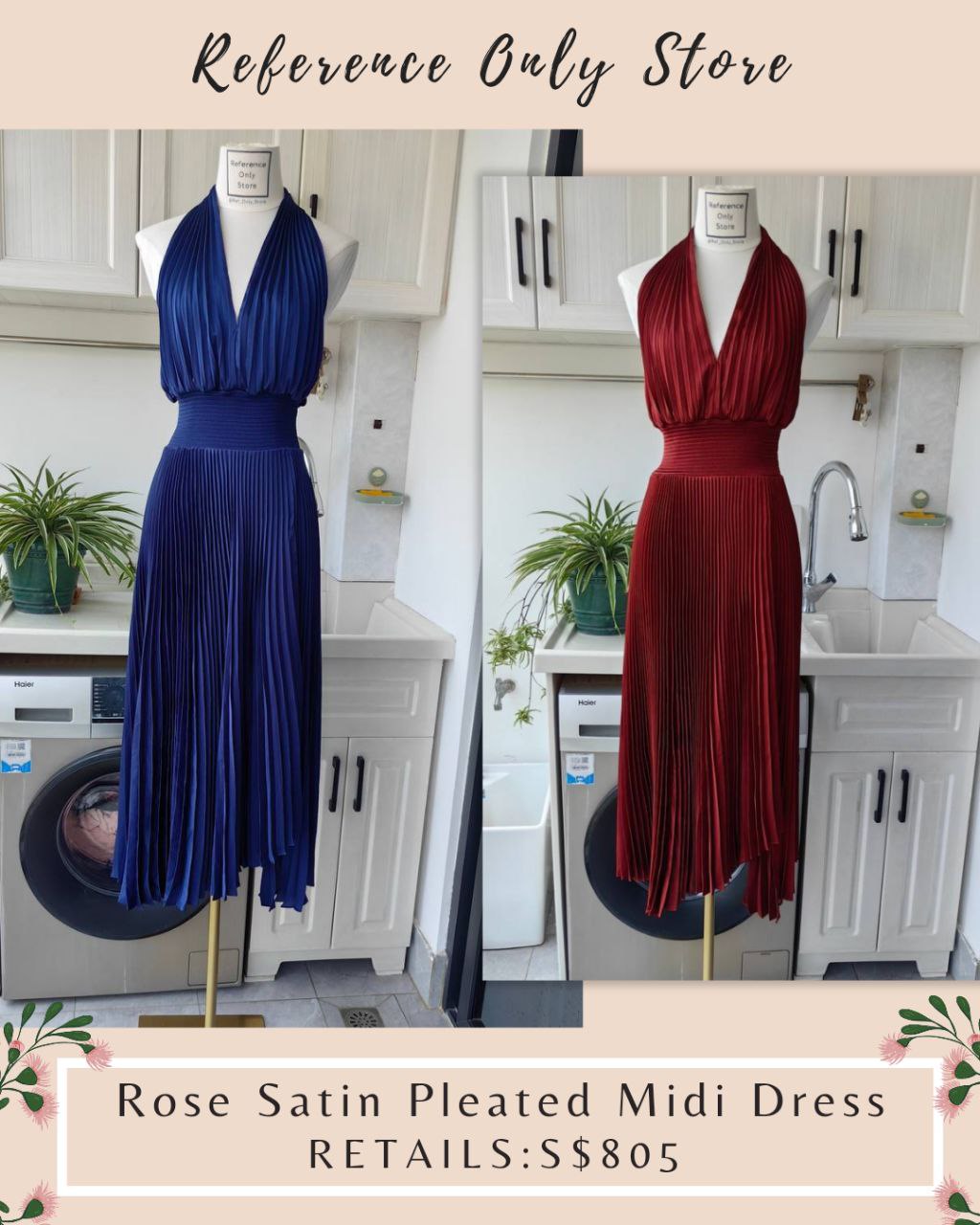 ALC Rose Satin Pleated Midi Dress