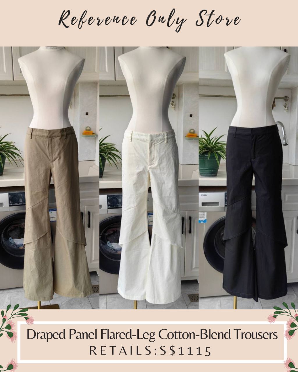 DL Draped Panel Flared Leg Cotton Blend Trousers