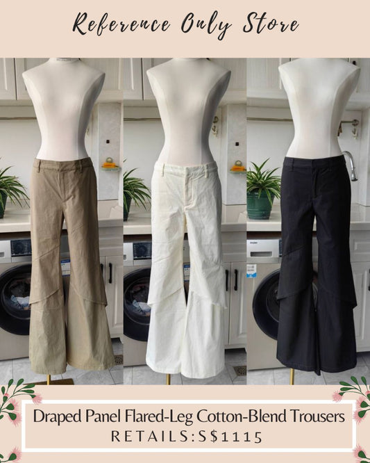 DL Draped Panel Flared Leg Cotton Blend Trousers