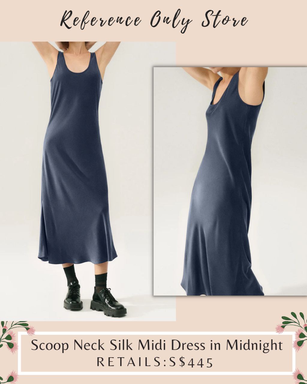SL Scoop Neck Silk Midi dress in midnight
