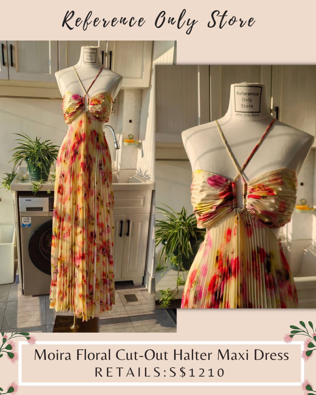 Alc Moira Pleated floral cut out halter dress