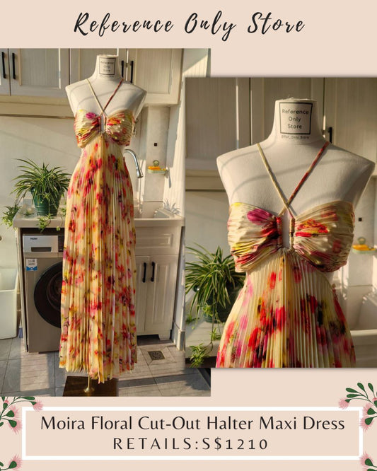 Alc Moira Pleated floral cut out halter dress