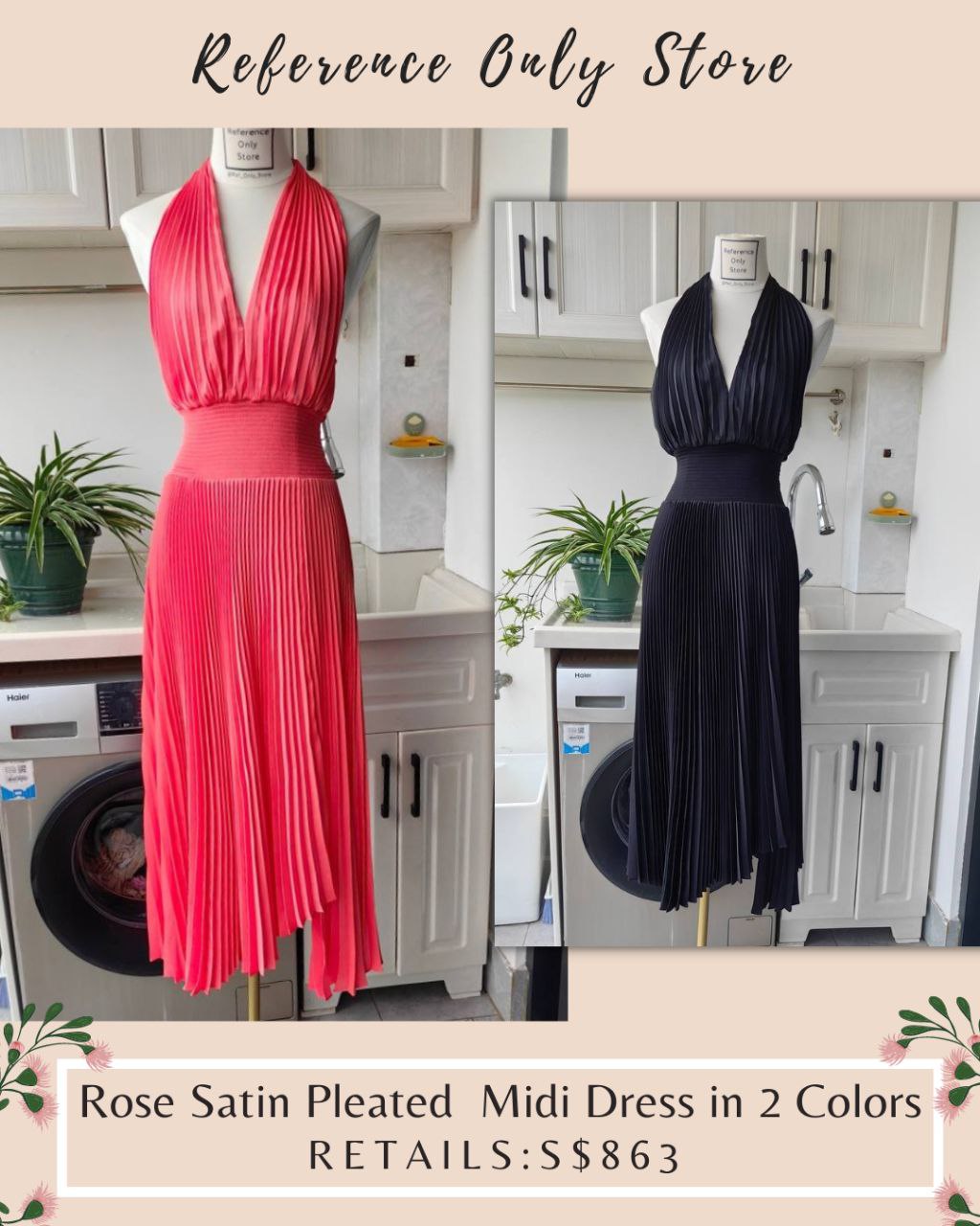 ALC Rose Satin Pleated Midi Dress