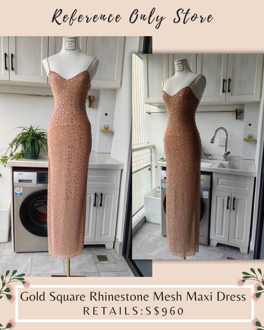 SP Gold Square Mesh Rhinestone Maxi Dress