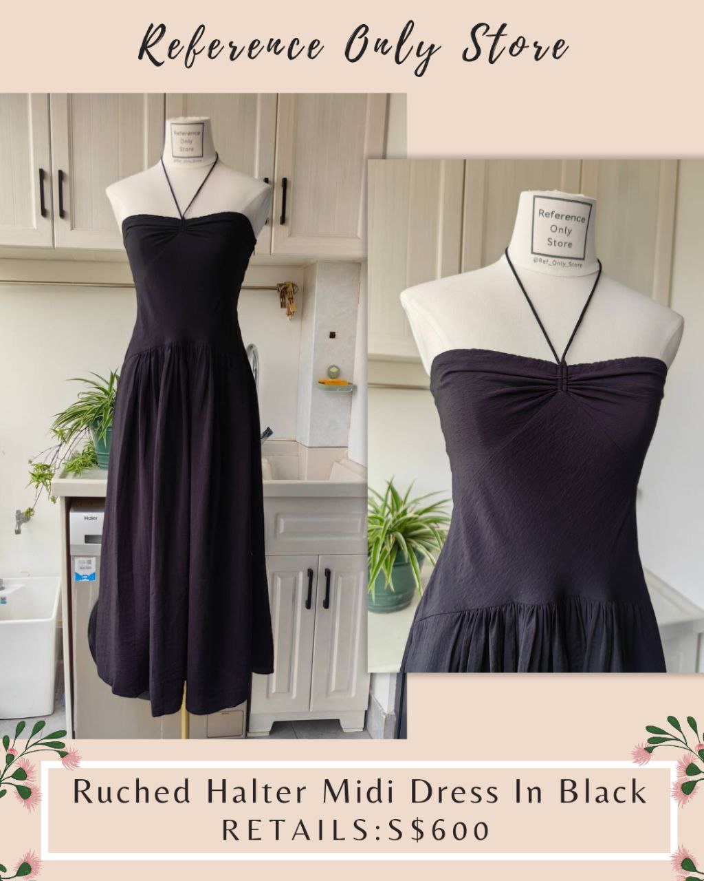 VC Ruched Black Halter Dress