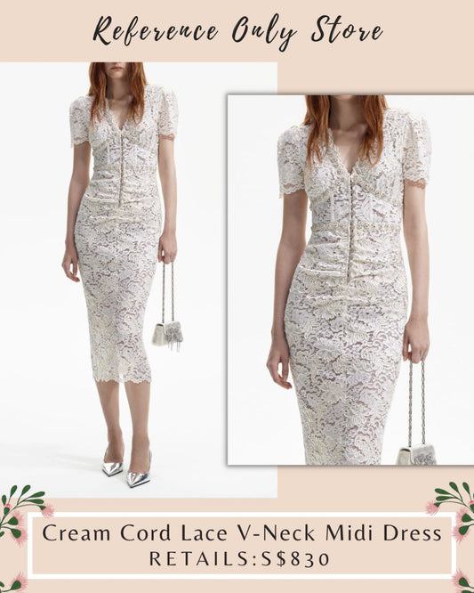 SP Cream Cord Lace V Neck Midi Dress