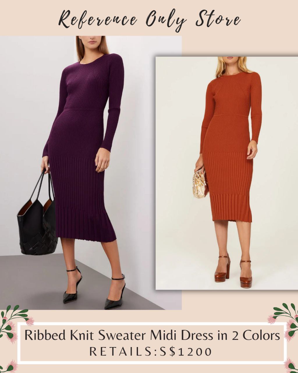 JW Ribbed Knit Sweater Midi Dress