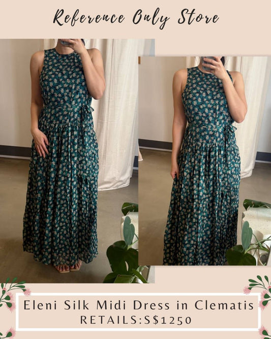 UJ Eleni silk midi Dress in green floral clementis
