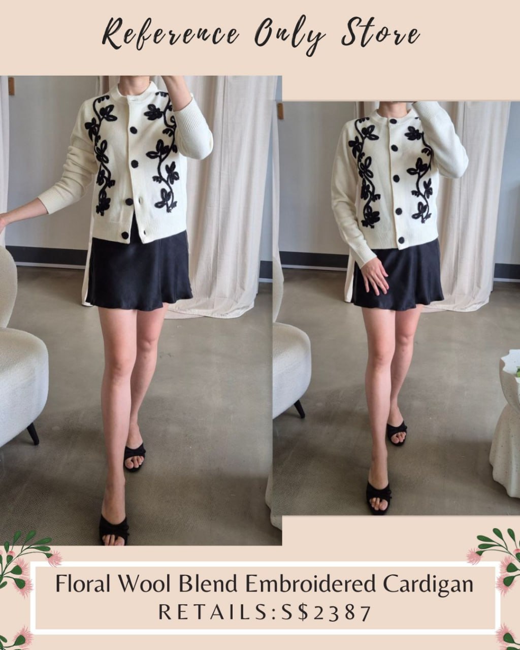 JS floral wool blend cardigan in ivory white