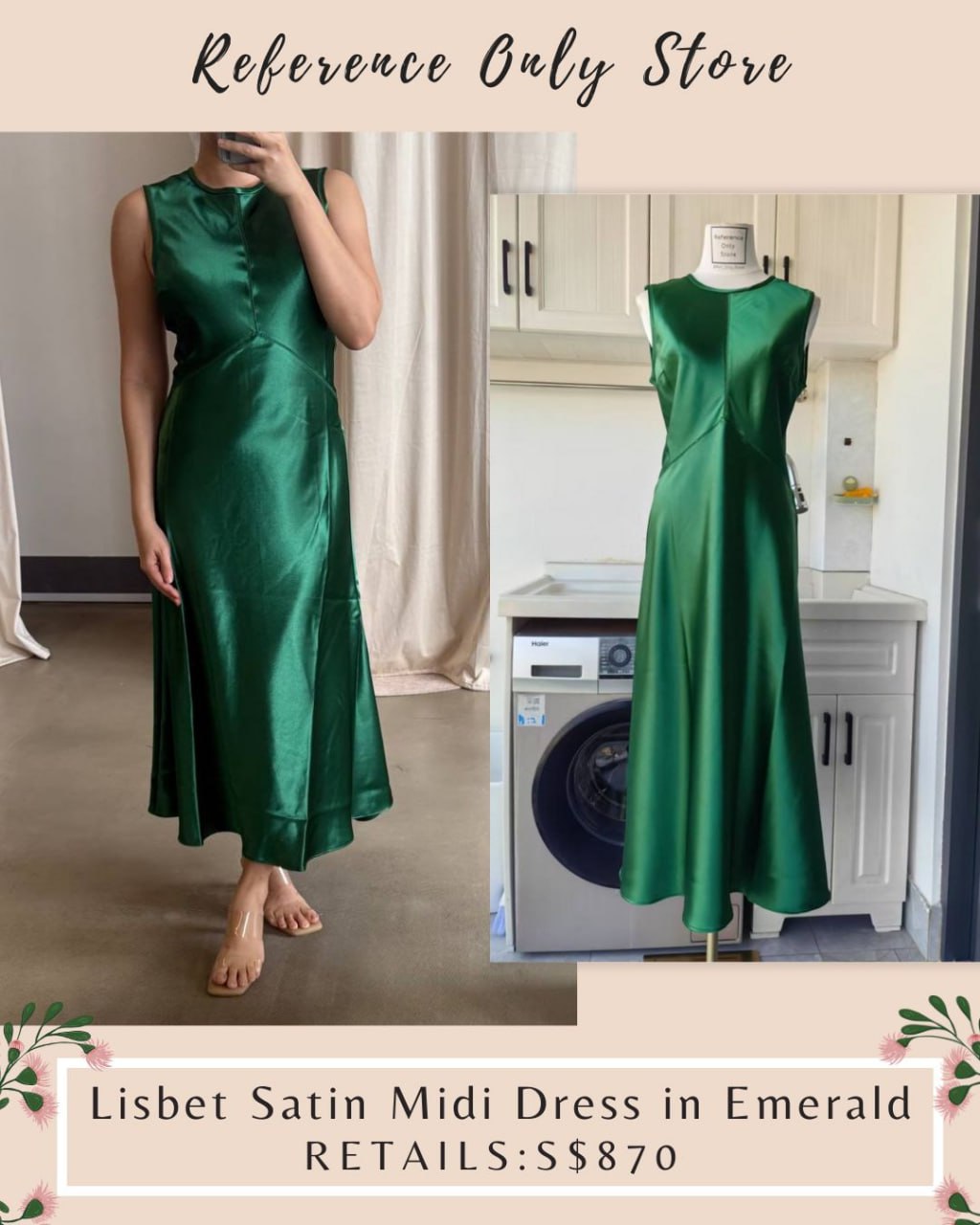 2 colors! UJ Lisbet Satin Midi Dress in Emerald green | black