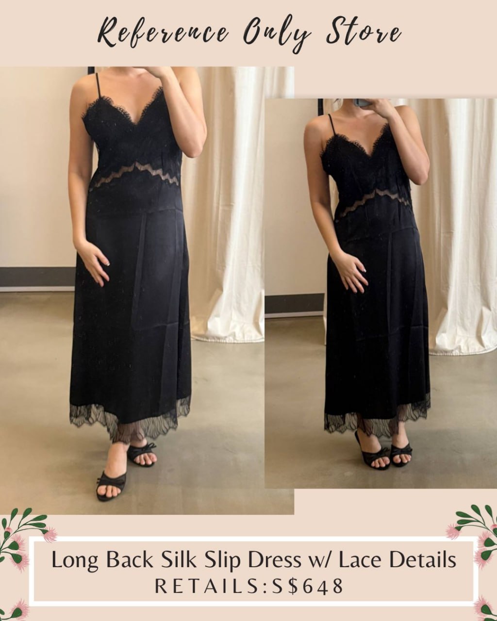 TK Long black silk slip dress