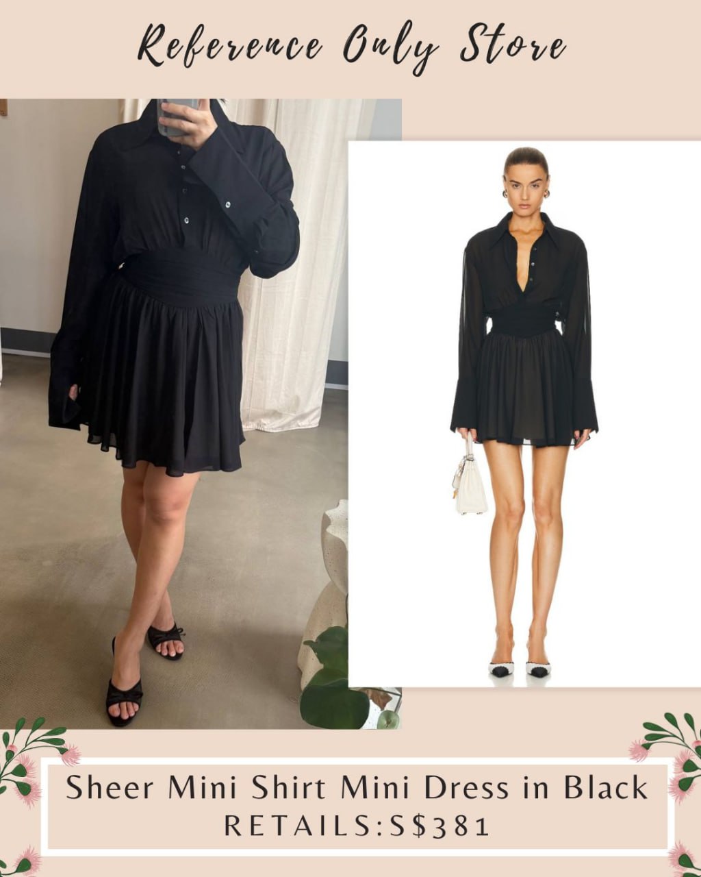 HS Sheer mini shirt dress in black