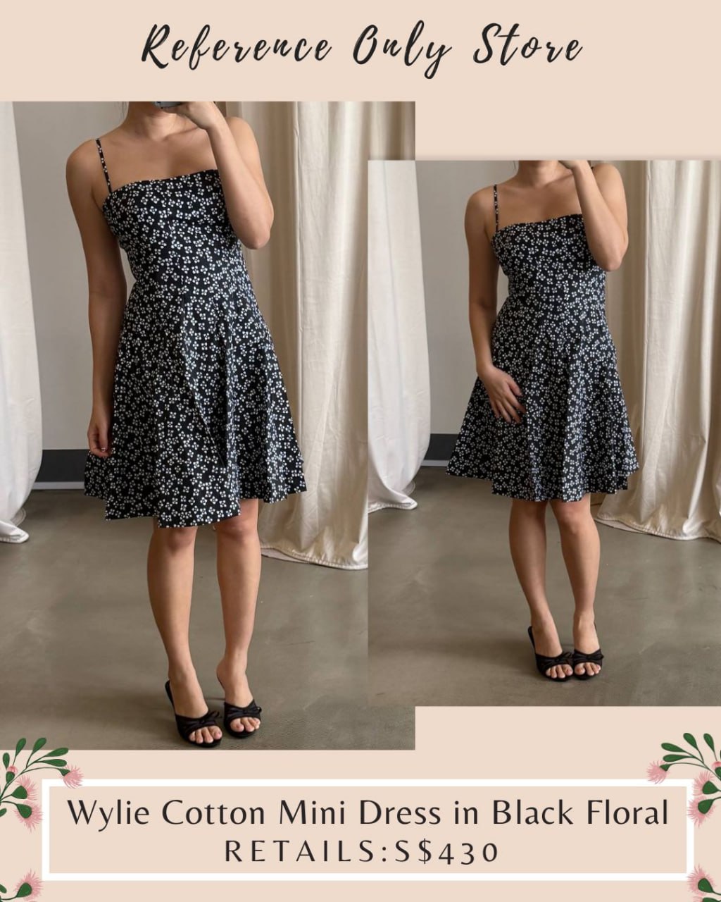 STA Wylie Black Floral Cotton Mini dress