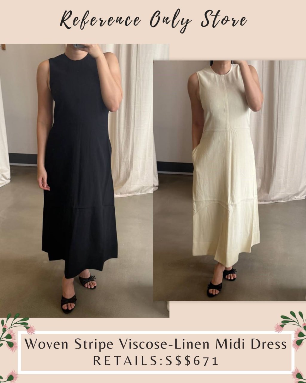 Tot woven stripe viscose linen midi dress