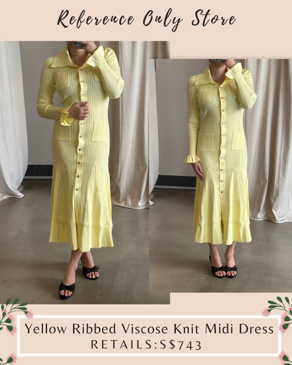SP Yellow Ribbed Viscose knit midi dress
