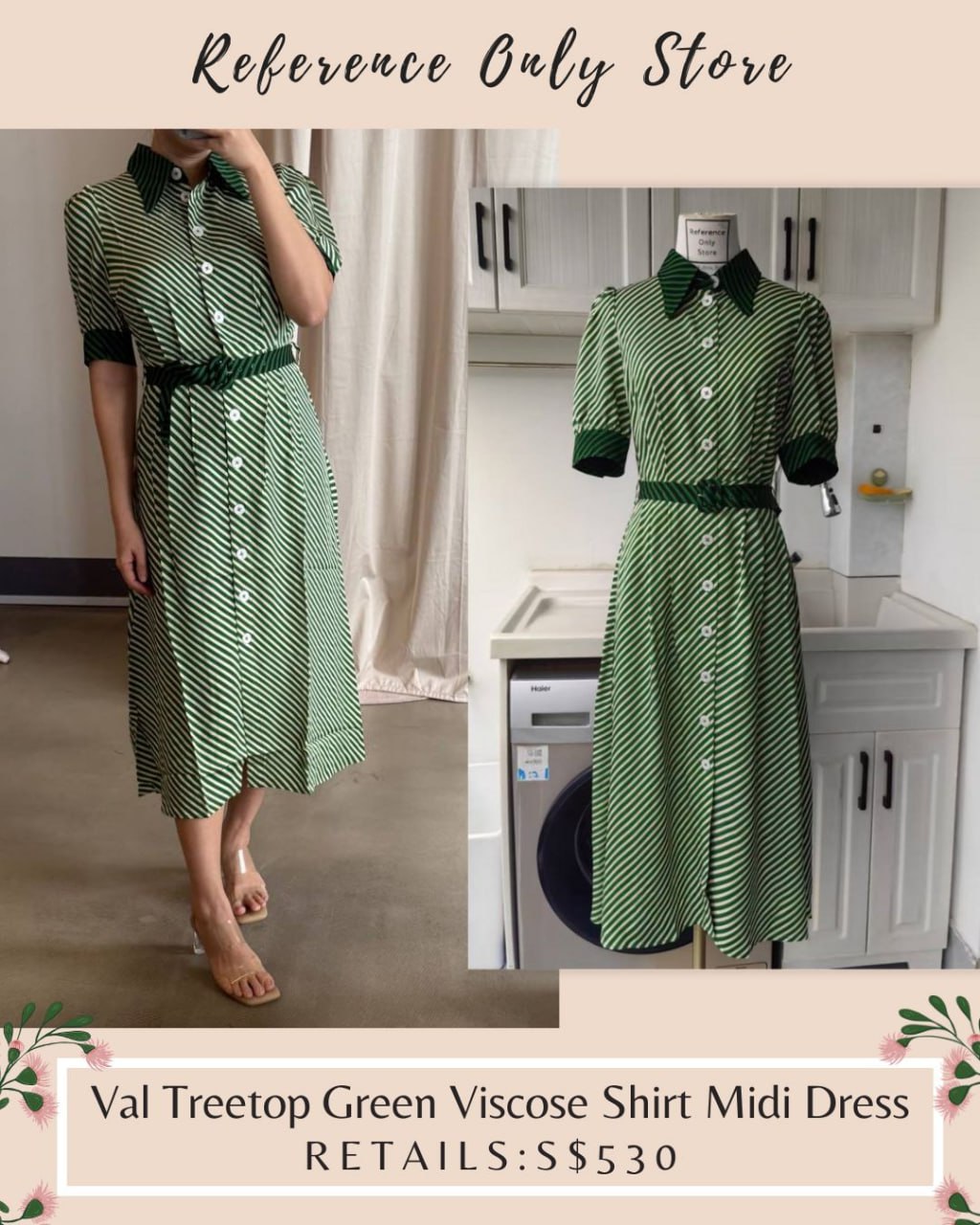 LKB Val Treetop green viscose midi shirt dress