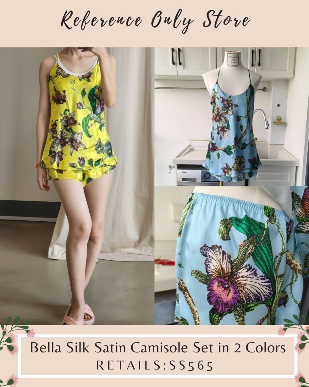 OVH Bella silk satin camisole shorts set in 2 colors