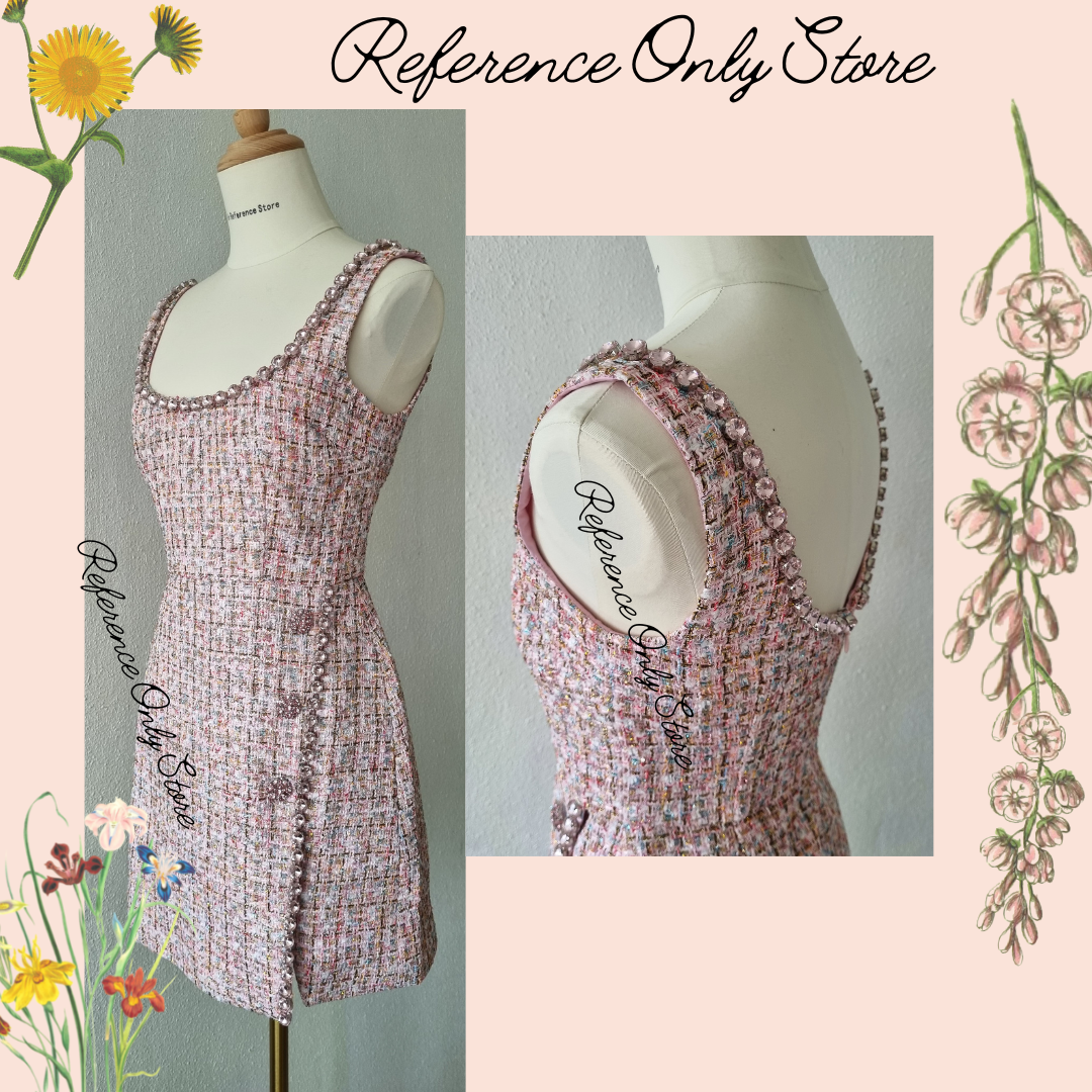 Sp Pink Boucle Diamanté Mini Dress