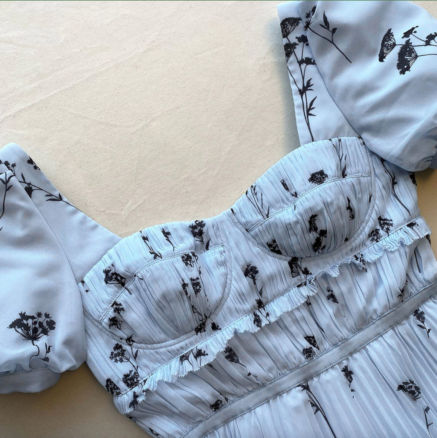 Readystock! SP Blue Floral Silhouette Chiffon Tiered Mini Dress