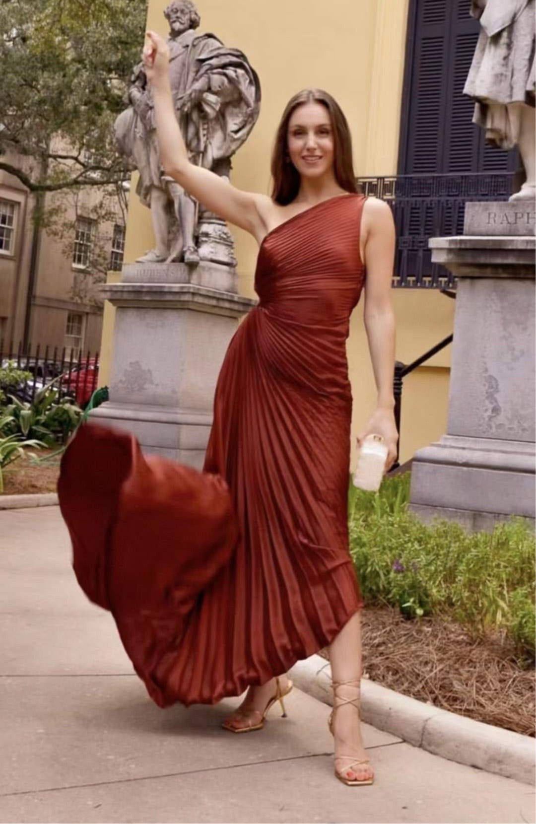 Back in Stock! ALC Delfina Toga One Shoulder Cut Out Midi Pleated Dress