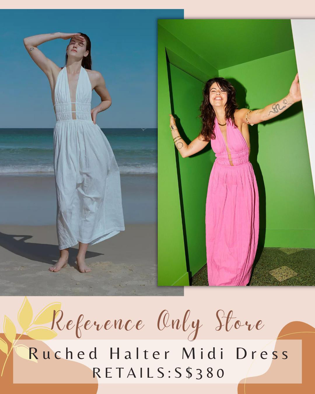 VR Ruched Halter Midi Dress